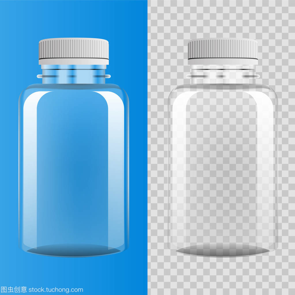 透明塑料瓶上蓝色和透明背景